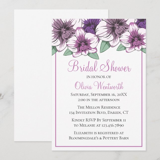 Convite de Flores de Casamento Floral Orquídea Rox (Frente/Verso)