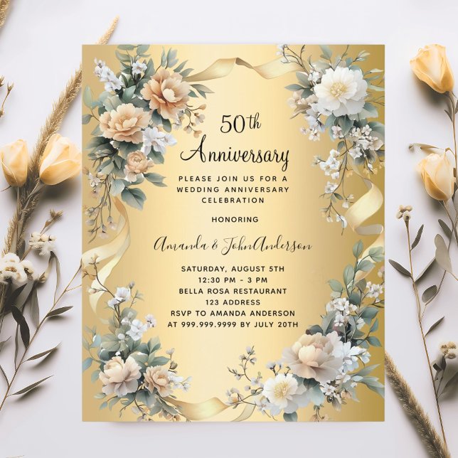convite de flores douradas para aniversário de 50  (Criador carregado)
