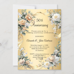 convite de flores douradas para aniversário de 50 