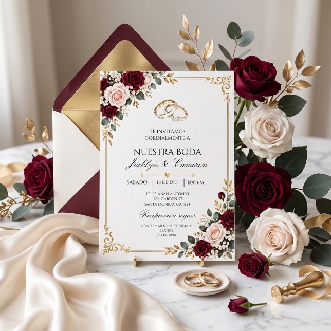 Convite de flores rosa borgonha casamento em portu (Criador carregado)