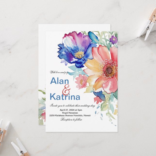 Convite de Flores Vibrantes Boho (Frente/Verso In Situ)