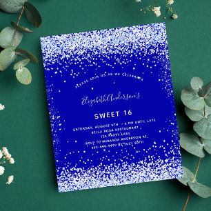 Convite de flyer azul royal branco para Sweet 16