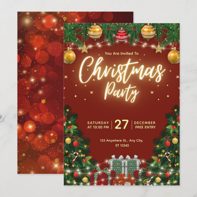 Convite de Flyer para Festa de Natal (Frente/Verso)