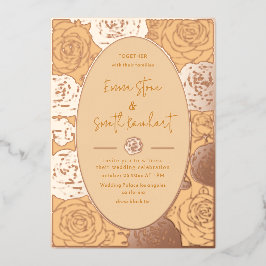 Convite de Foil de Casamento de Rosas Rosa