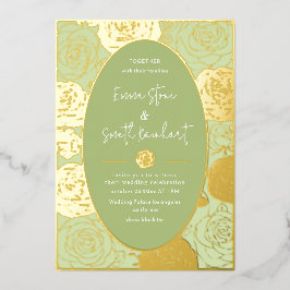 Convite de Foil de Casamento de Rosas Verdes