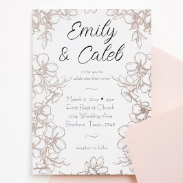 Convite De Foil Rosa De Casamento De Frame Floral