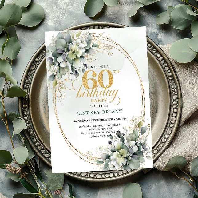Convite de Folha Boêmia para Aniversário de 60 ano (Greenery 60th Birthday Bohemian Leaf Invite

)