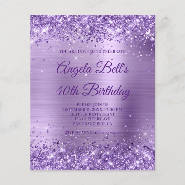 Convite de Folha de Ouro Brilhante Royal Purple co (Frente)