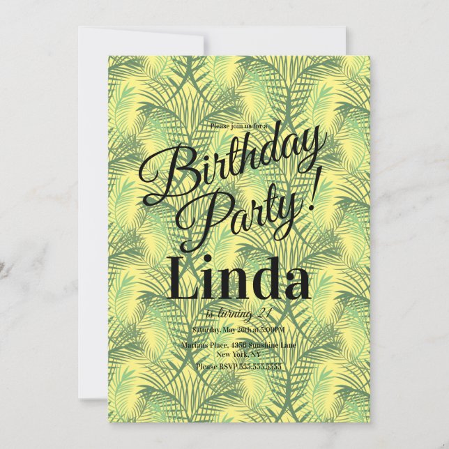 Convite de Folha de Palmeira com Tema de Verão Veg (Frente)
