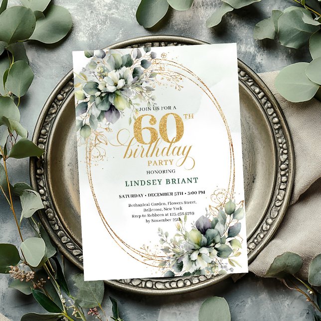 Convite de Folhagem Verde Boho 60º Aniversário (Boho 60th Birthday Greenery Foliage Invite

)