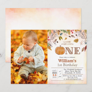 Convite de Folhas Rústicas de Abóbora de 1º Aniver
