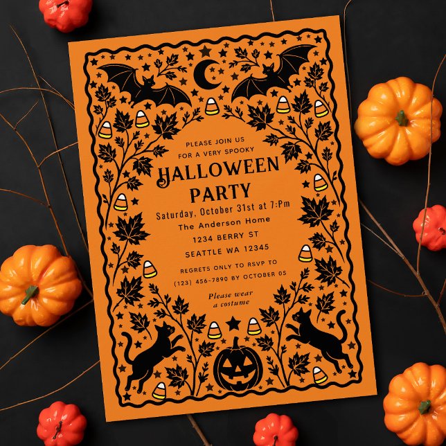 Convite de Folk Art Assustador de Halloween com Mo (Criador carregado)