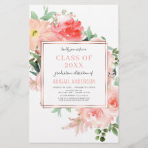 Convite de Formatura 2023 Coral Rosa Floral Orçame