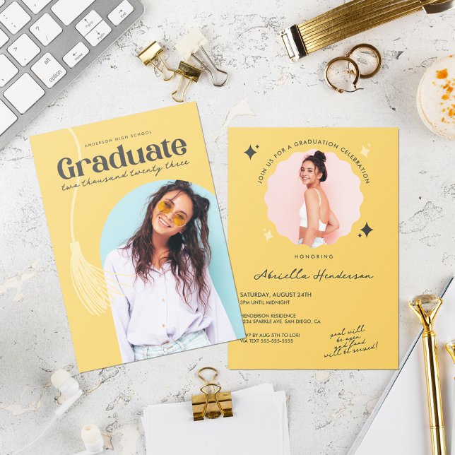 Convite de Formatura Amarelo Moderno e Retrô (Criador carregado)