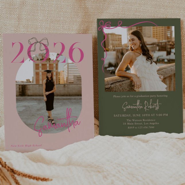 Convite de Formatura Arco Coquette Rosa Verde 2026 (Criador carregado)