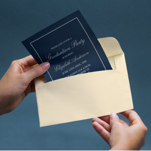 Convite de Formatura Azul Marinho Minimalista Clás