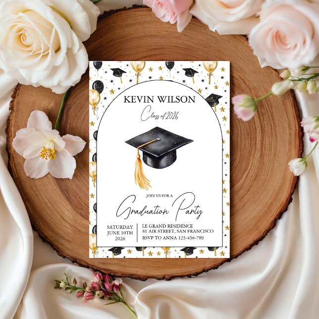Convite de Formatura Balão Dourado Aquarela (Criador carregado)