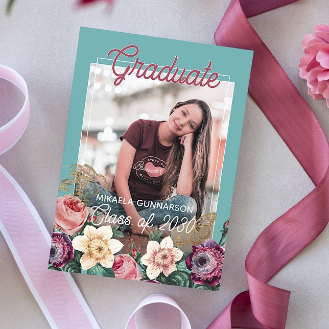 Convite de Formatura Botânico Floral Boho Rosa (Criador carregado)