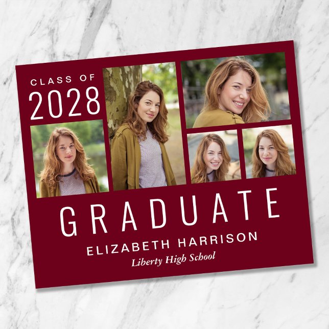 Convite de Formatura Burgundy com Foto Econômico (Criador carregado)