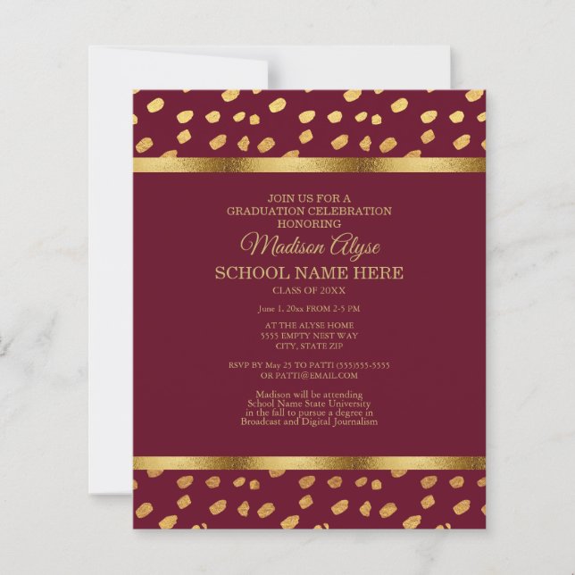 Convite de Formatura Burgundy Gold BUDGET (Frente)