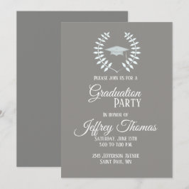 Convite de Formatura Cinza Cap & Folhas 5" x 7"