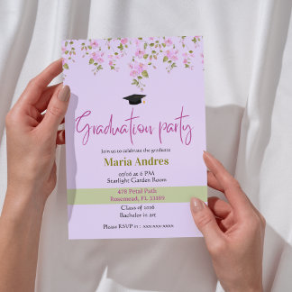 Convite de Formatura com Aquarela Floral Rosa