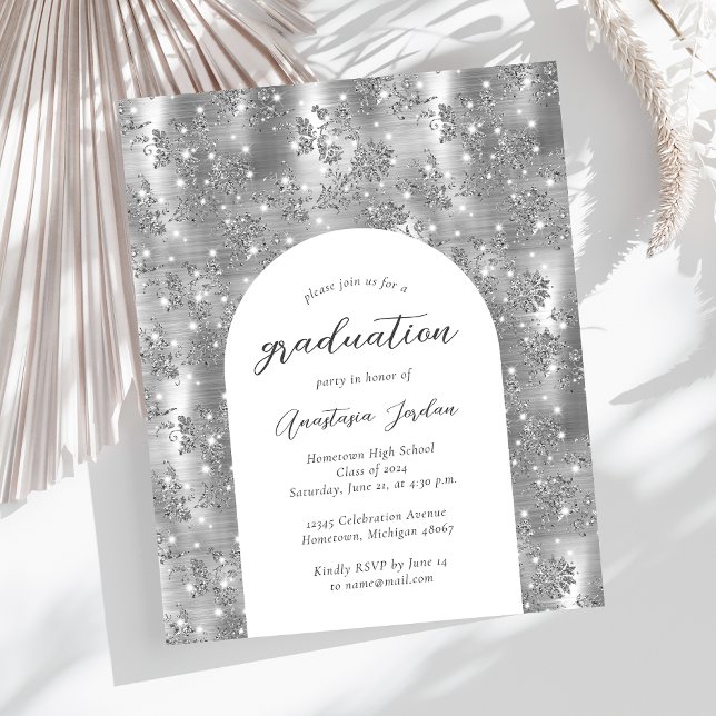 Convite de Formatura com Arco Floral Glam Prata Or (Criador carregado)