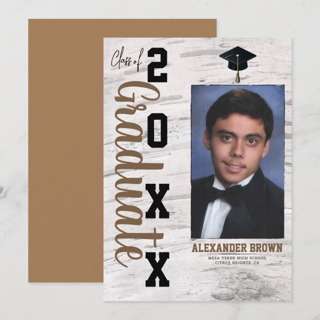 Convite de Formatura com Bétula Branca Rústica (Frente/Verso)