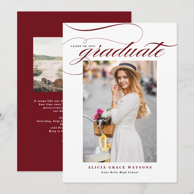 Convite de Formatura com Caligrafia Elegante em Bo (Frente/Verso)