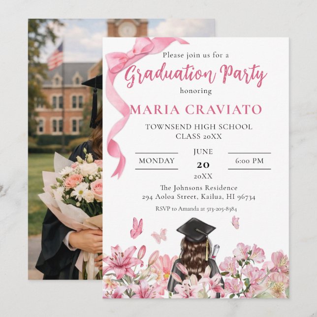 Convite de Formatura com Elegância Floral (Frente/Verso)