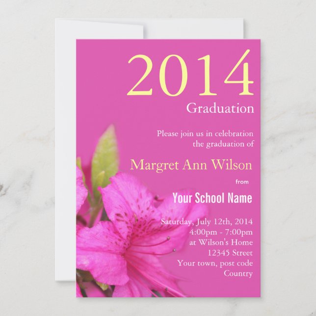 Convite de formatura com flor de azaleia rosa lind (Frente)