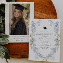 Convite de Formatura com Floral Azul e Foto