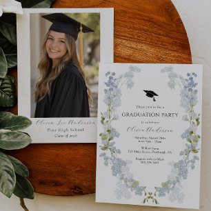 Convite de Formatura com Floral Azul e Foto