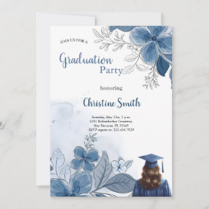 convite de formatura com flores azuis elegantes