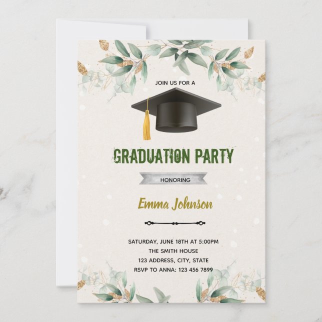 convite de formatura com folhagem (Frente)