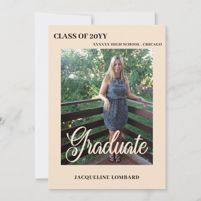Convite de Formatura com Fonte Fotográfica Bege (Frente)