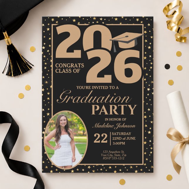 Convite de Formatura com Foto Black and Gold 2026 (Criador carregado)