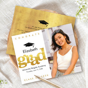 Convite de Formatura com Foto Branco Dourado Econô