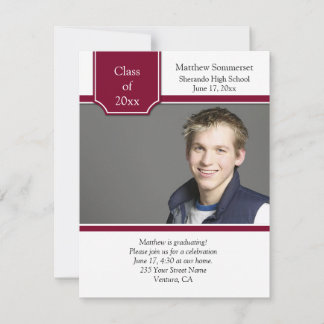 Convite de Formatura com Foto Burgundy e Branco