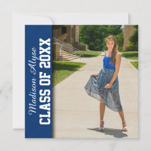 Convite de Formatura com Foto Chevron Branco Azul 