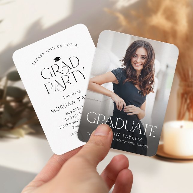 Convite de Formatura com Foto de Elegância Mínima  (Mini Graceful Elegance Photo Graduation Invite)
