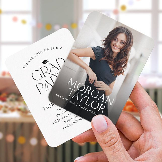 Convite de Formatura com Foto de Elegância Mínima (Mini Graceful Elegance Photo Graduation Invite)