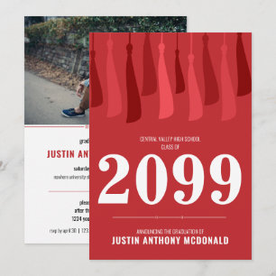 Convite de Formatura com Foto de Fileira Vermelha 