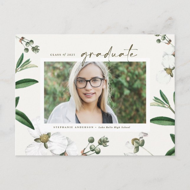 Convite de Formatura com Foto de Flores Brancas em (Frente)