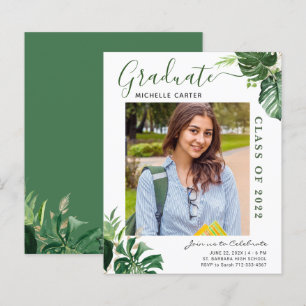 Convite de Formatura com Foto de Folha Tropical Or