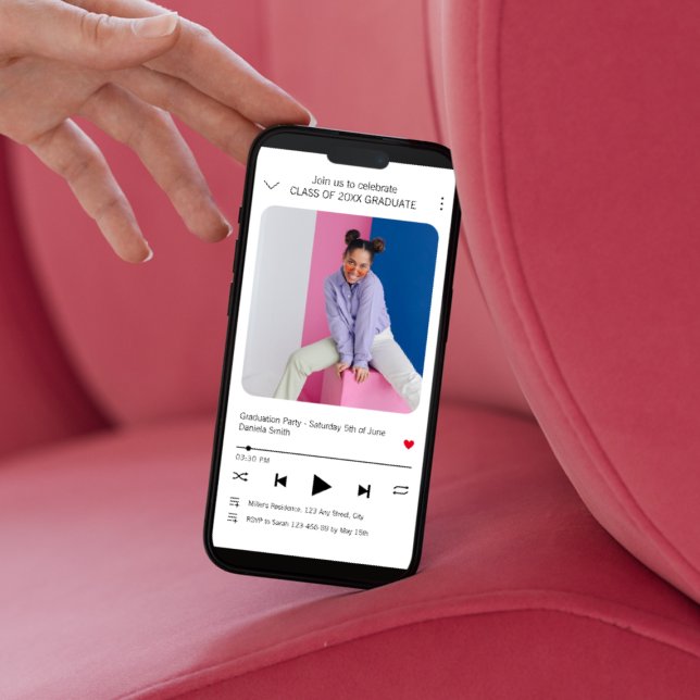 Convite de Formatura com Foto de Reprodutor de Mús (Modern Music Player Photo Graduation Invitation)