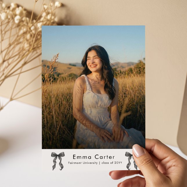 Convite de Formatura com Foto e Laço Preto Elegant (Criador carregado)