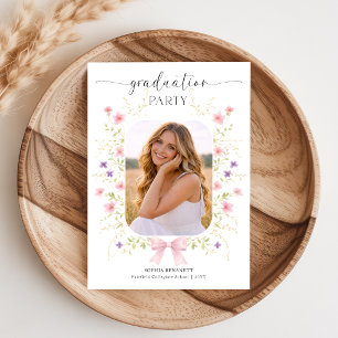 Convite de Formatura com Foto e Laço Rosa de Flor 