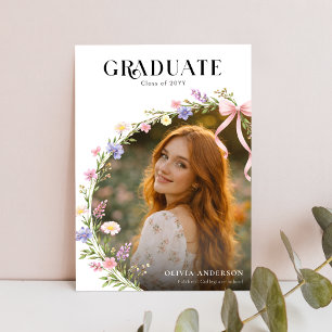 Convite de Formatura com Foto e Laço Rosa de Flor 
