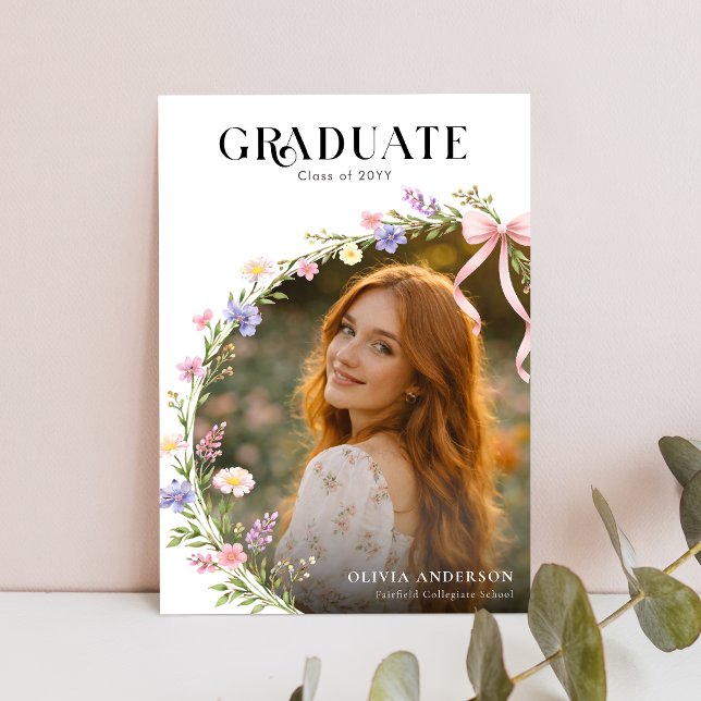 Convite de Formatura com Foto e Laço Rosa de Flor  (Criador carregado)